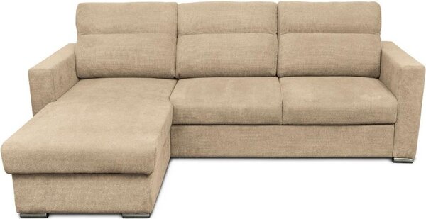 DecHome Divano Angolare 3 Posti Moderno con Chaise Longue Letto Estraibile Vano Contenitore in Tessuto Dimensioni 242x95x177 cm colore Cappuccino -