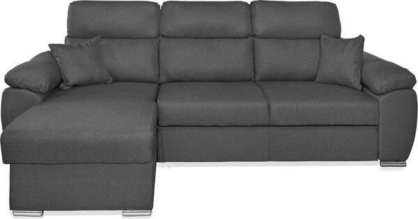 DecHome Divano Angolare 3 Posti Moderno con Chaise Longue Letto Estraibile Vano Contenitore in Tessuto Dimensioni 265x166x91-102 cm colore Grigio -