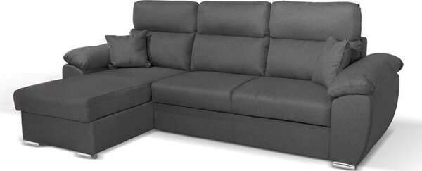 DecHome Divano Angolare 3 Posti Moderno con Chaise Longue Letto Estraibile Vano Contenitore in Tessuto Dimensioni 265x166x91-102 cm colore Grigio -