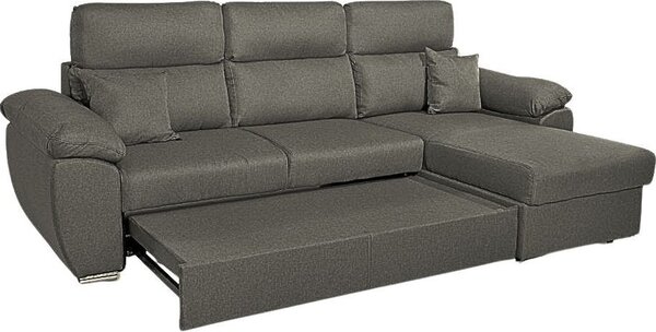DecHome Divano Angolare 3 Posti Moderno con Chaise Longue Letto Estraibile Vano Contenitore in Tessuto Dimensioni 265x102x166 cm colore Grigio - Co