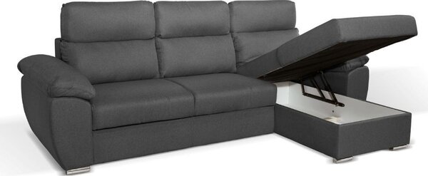 DecHome Divano Angolare 3 Posti Moderno con Chaise Longue Letto Estraibile Vano Contenitore in Tessuto Dimensioni 265x166x91-102 cm colore Grigio -