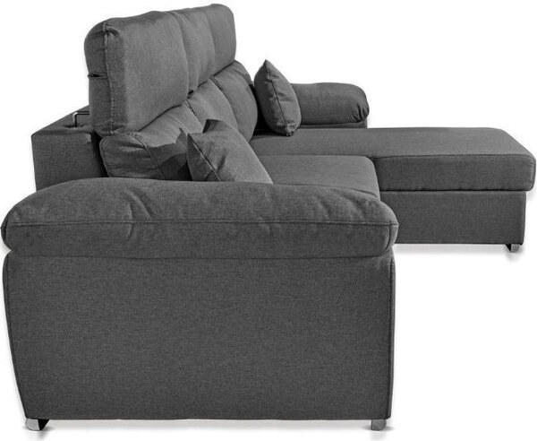 DecHome Divano Angolare 3 Posti Moderno con Chaise Longue Letto Estraibile Vano Contenitore in Tessuto Dimensioni 265x166x91-102 cm colore Grigio -