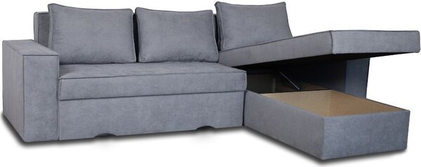 DecHome Divano Angolare 3 Posti Moderno con Chaise Longue Letto Estraibile Vano Contenitore in Tessuto Dimensioni 250x79x180 cm colore Grigio Cener