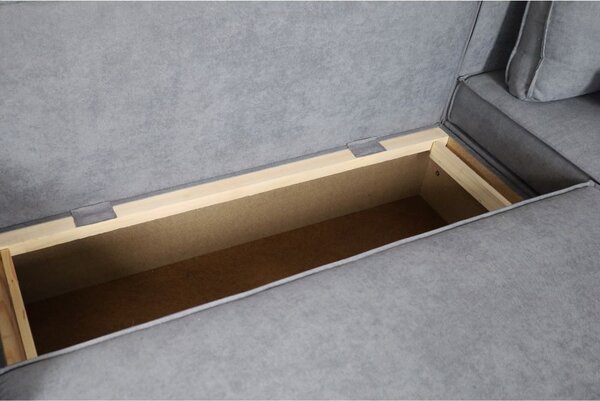 DecHome Divano Angolare 3 Posti Moderno con Chaise Longue Letto Estraibile Vano Contenitore in Tessuto Dimensioni 250x79x180 cm colore Grigio Cener