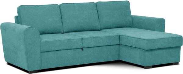 DecHome Divano Angolare 3 Posti Moderno con Chaise Longue Letto Estraibile Vano Contenitore in Tessuto Dimensioni 251.5x90-159.5x86 cm colore Turch