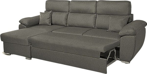 DecHome Divano Angolare 3 Posti Moderno con Chaise Longue Letto Estraibile Vano Contenitore in Tessuto Dimensioni 265x102x166 cm colore Grigio - Co