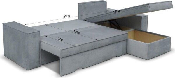 DecHome Divano Angolare 3 Posti Moderno con Chaise Longue Letto Estraibile Vano Contenitore in Tessuto Dimensioni 250x79x180 cm colore Grigio Cener