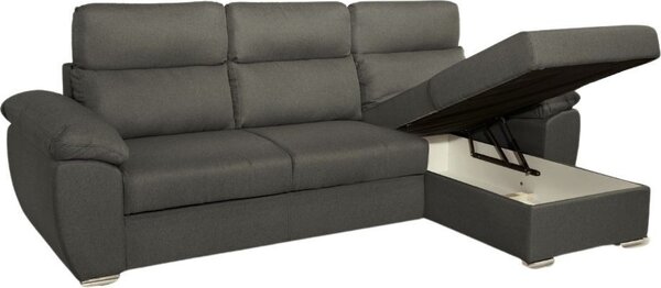 DecHome Divano Angolare 3 Posti Moderno con Chaise Longue Letto Estraibile Vano Contenitore in Tessuto Dimensioni 265x102x166 cm colore Grigio - Co