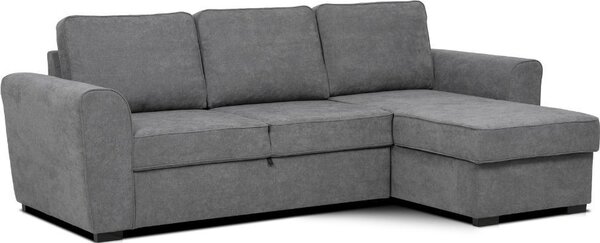 DecHome Divano Angolare 3 Posti Moderno con Chaise Longue Letto Estraibile Vano Contenitore in Tessuto Dimensioni 251.5x90/159.5x86 cm colore Ash G