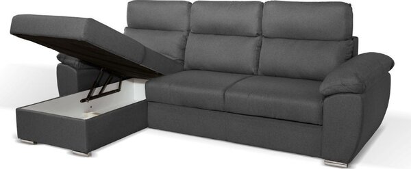 DecHome Divano Angolare 3 Posti Moderno con Chaise Longue Letto Estraibile Vano Contenitore in Tessuto Dimensioni 265x166x91-102 cm colore Grigio -