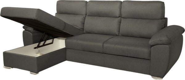 DecHome Divano Angolare 3 Posti Moderno con Chaise Longue Letto Estraibile Vano Contenitore in Tessuto Dimensioni 265x102x166 cm colore Grigio - Co