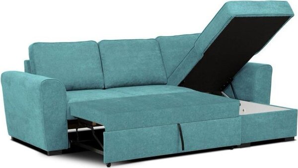 DecHome Divano Angolare 3 Posti Moderno con Chaise Longue Letto Estraibile Vano Contenitore in Tessuto Dimensioni 251.5x90-159.5x86 cm colore Turch