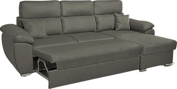 DecHome Divano Angolare 3 Posti Moderno con Chaise Longue Letto Estraibile Vano Contenitore in Tessuto Dimensioni 265x102x166 cm colore Grigio - Co