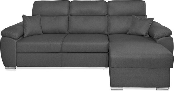 DecHome Divano Angolare 3 Posti Moderno con Chaise Longue Letto Estraibile Vano Contenitore in Tessuto Dimensioni 265x166x91-102 cm colore Grigio -