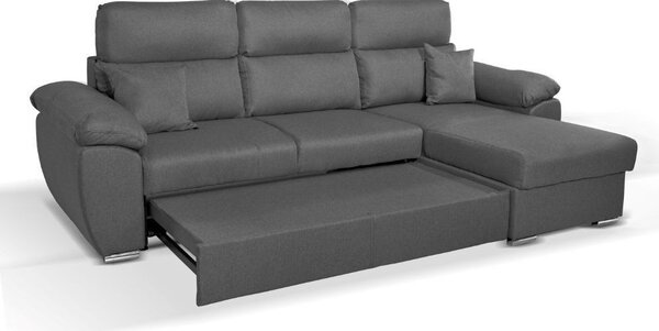DecHome Divano Angolare 3 Posti Moderno con Chaise Longue Letto Estraibile Vano Contenitore in Tessuto Dimensioni 265x166x91-102 cm colore Grigio -