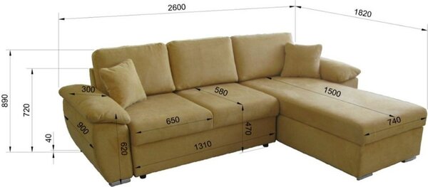 DecHome Divano Angolare 3 Posti Moderno con Chaise Longue Letto Estraibile Vano Contenitore in Tessuto Dimensioni 260x182x89 cm colore Cappuccino -