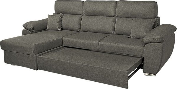 DecHome Divano Angolare 3 Posti Moderno con Chaise Longue Letto Estraibile Vano Contenitore in Tessuto Dimensioni 265x102x166 cm colore Grigio - Co