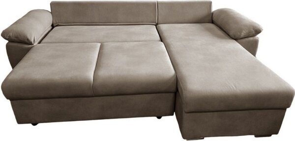 DecHome Divano Angolare 3 Posti Moderno con Chaise Longue Letto Estraibile Vano Contenitore in Tessuto Dimensioni 260x182x89 cm colore Cappuccino -