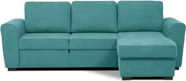 DecHome Divano Angolare 3 Posti Moderno con Chaise Longue Letto Estraibile Vano Contenitore in Tessuto Dimensioni 251.5x90-159.5x86 cm colore Turch