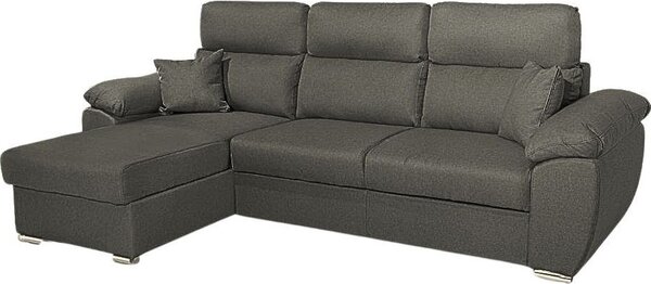 DecHome Divano Angolare 3 Posti Moderno con Chaise Longue Letto Estraibile Vano Contenitore in Tessuto Dimensioni 265x102x166 cm colore Grigio - Co