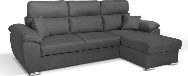 DecHome Divano Angolare 3 Posti Moderno con Chaise Longue Letto Estraibile Vano Contenitore in Tessuto Dimensioni 265x166x91-102 cm colore Grigio -