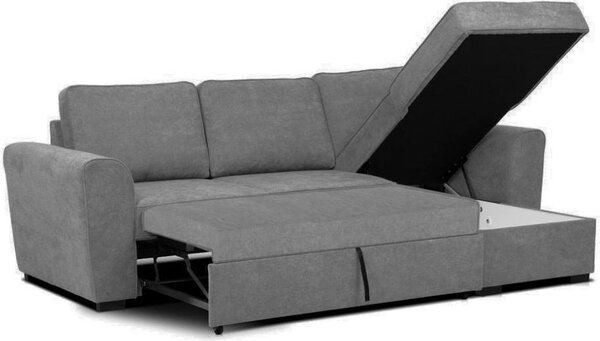 DecHome Divano Angolare 3 Posti Moderno con Chaise Longue Letto Estraibile Vano Contenitore in Tessuto Dimensioni 251.5x90/159.5x86 cm colore Ash G
