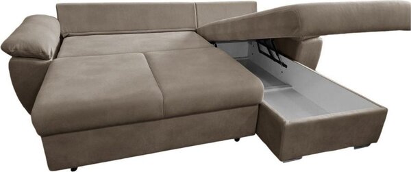 DecHome Divano Angolare 3 Posti Moderno con Chaise Longue Letto Estraibile Vano Contenitore in Tessuto Dimensioni 260x182x89 cm colore Cappuccino -