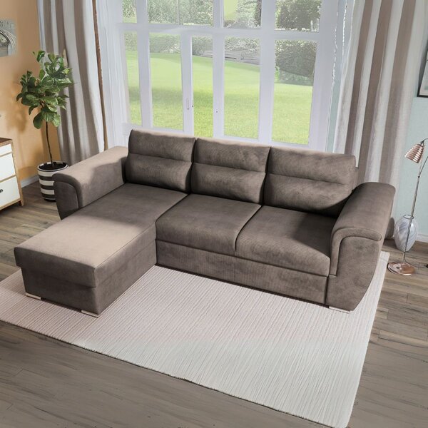 DecHome Divano Angolare 3 Posti Moderno con Chaise Longue Letto Estraibile Vano Contenitore in Tessuto Dimensioni 273x95x177 cm colore Cappuccino -