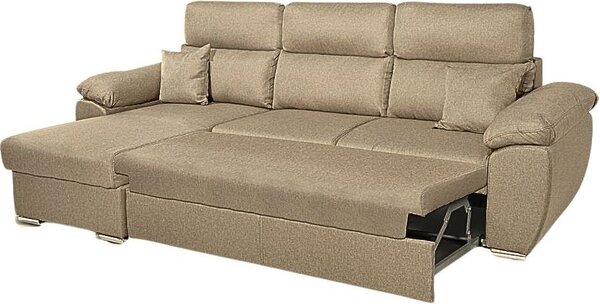 DecHome Divano Angolare 3 Posti Moderno con Chaise Longue Letto Estraibile Vano Contenitore in Tessuto Dimensioni 265x91-102x166 cm colore Cappucci
