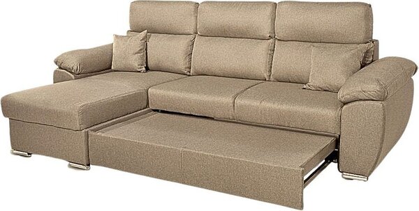 DecHome Divano Angolare 3 Posti Moderno con Chaise Longue Letto Estraibile Vano Contenitore in Tessuto Dimensioni 265x91-102x166 cm colore Cappucci