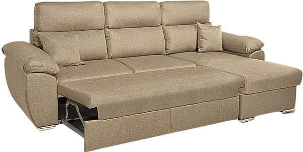 DecHome Divano Angolare 3 Posti Moderno con Chaise Longue Letto Estraibile Vano Contenitore in Tessuto Dimensioni 265x91-102x166 cm colore Cappucci