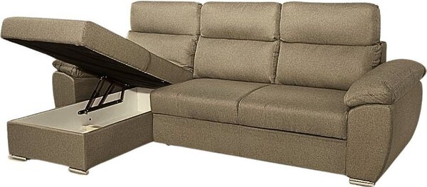 DecHome Divano Angolare 3 Posti Moderno con Chaise Longue Letto Estraibile Vano Contenitore in Tessuto Dimensioni 265x91-102x166 cm colore Cappucci