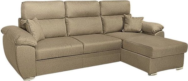 DecHome Divano Angolare 3 Posti Moderno con Chaise Longue Letto Estraibile Vano Contenitore in Tessuto Dimensioni 265x91-102x166 cm colore Cappucci