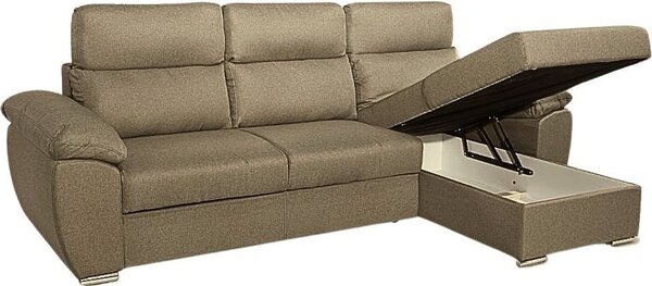 DecHome Divano Angolare 3 Posti Moderno con Chaise Longue Letto Estraibile Vano Contenitore in Tessuto Dimensioni 265x91-102x166 cm colore Cappucci