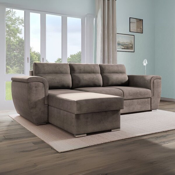 DecHome Divano Angolare 3 Posti Moderno con Chaise Longue Letto Estraibile Vano Contenitore in Tessuto Dimensioni 273x95x177 cm colore Cappuccino -