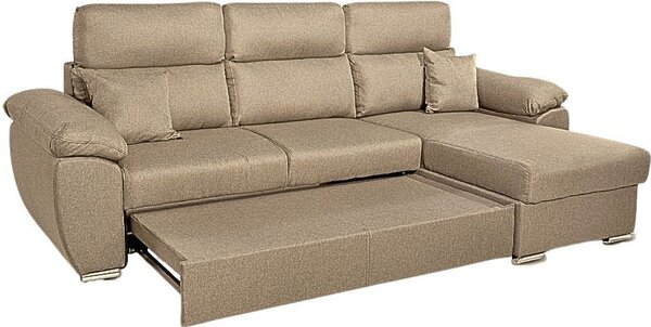 DecHome Divano Angolare 3 Posti Moderno con Chaise Longue Letto Estraibile Vano Contenitore in Tessuto Dimensioni 265x91-102x166 cm colore Cappucci