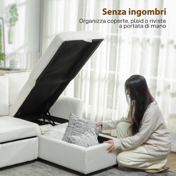 DecHome Divano Angolare 3 Posti Moderno con Chaise Longue Letto Estraibile Vano Contenitore in Tessuto Effetto Lino Dimensioni 192x148x86 cm colore