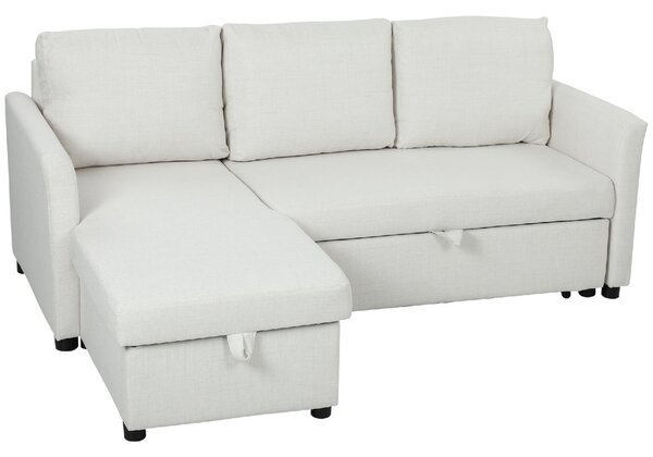 DecHome Divano Angolare 3 Posti Moderno con Chaise Longue Letto Estraibile Vano Contenitore in Tessuto Effetto Lino Dimensioni 192x148x86 cm colore