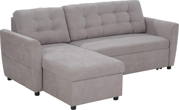 DecHome Divano Angolare 3 Posti Moderno con Chaise Longue Letto Estraibile Vano Contenitore in Tessuto effetto Lino Dimensioni 217x134 cm colore Gr