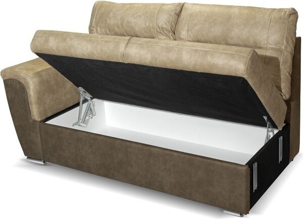 DecHome Divano Angolare 5 Posti Moderno con Chaise Longue Letto Estraibile Vano Contenitore in Tessuto Nabuk Dimensioni 142x99x89 cm colore Taupe -