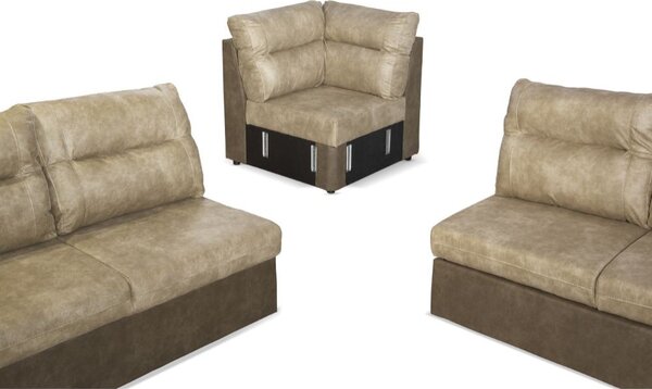 DecHome Divano Angolare 5 Posti Moderno con Chaise Longue Letto Estraibile Vano Contenitore in Tessuto Nabuk Dimensioni 142x99x89 cm colore Taupe -