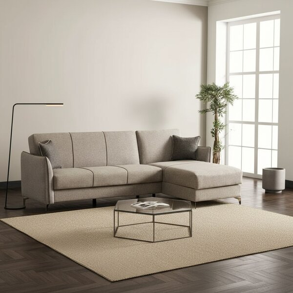 DecHome Divano Angolare 4 Posti Moderno con Chaise Longue Letto Estraibile Vano Contenitore in Tessuto Dimensioni 277x132x90 cm colore Grigio - Fel