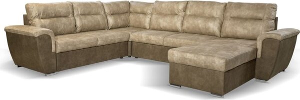 DecHome Divano Angolare 5 Posti Moderno con Chaise Longue Letto Estraibile Vano Contenitore in Tessuto Nabuk Dimensioni 142x99x89 cm colore Taupe -