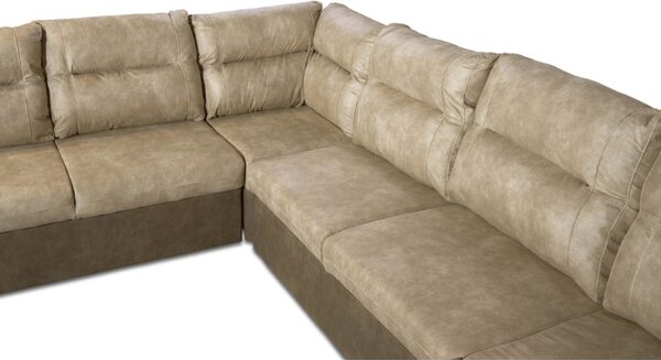 DecHome Divano Angolare 5 Posti Moderno con Chaise Longue Letto Estraibile Vano Contenitore in Tessuto Nabuk Dimensioni 142x99x89 cm colore Taupe -