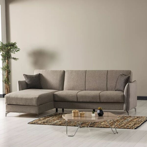 DecHome Divano Angolare 4 Posti Moderno con Chaise Longue Letto Estraibile Vano Contenitore in Tessuto Dimensioni 277x132x90 cm colore Grigio - Fel
