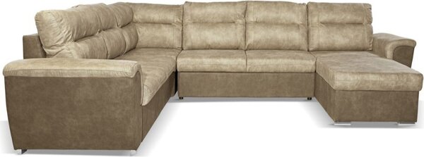 DecHome Divano Angolare 5 Posti Moderno con Chaise Longue Letto Estraibile Vano Contenitore in Tessuto Nabuk Dimensioni 142x99x89 cm colore Taupe -