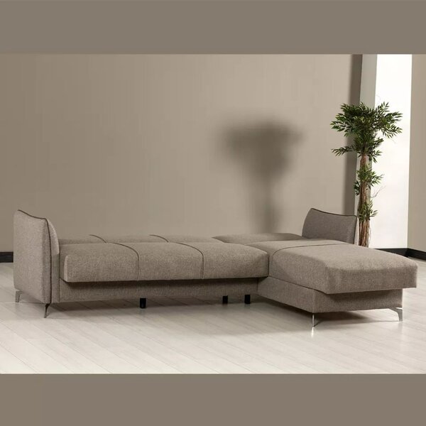 DecHome Divano Angolare 4 Posti Moderno con Chaise Longue Letto Estraibile Vano Contenitore in Tessuto Dimensioni 277x132x90 cm colore Grigio - Fel