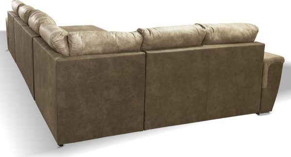 DecHome Divano Angolare 5 Posti Moderno con Chaise Longue Letto Estraibile Vano Contenitore in Tessuto Nabuk Dimensioni 142x99x89 cm colore Taupe -