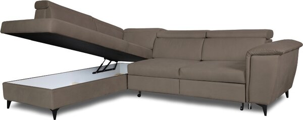 DecHome Divano Angolare 4 Posti Moderno con Chaise Longue Letto Estraibile Vano Contenitore in Tessuto Dimensioni 284x216x85 cm colore Tortora - Bu