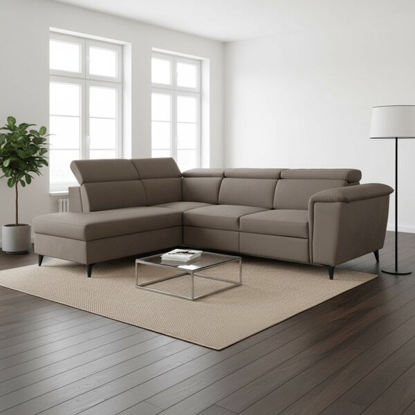 DecHome Divano Angolare 4 Posti Moderno con Chaise Longue Letto Estraibile Vano Contenitore in Tessuto Dimensioni 284x216x85 cm colore Tortora - Bu